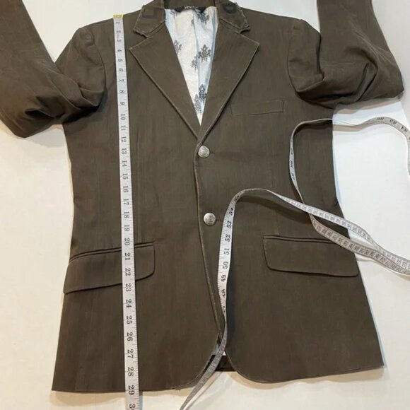 Hause of Howe Blazer Men’s Jacket Taupe Olive/Brown Pinstripe Goth Punk, Size 38 - Picture 13 of 13
